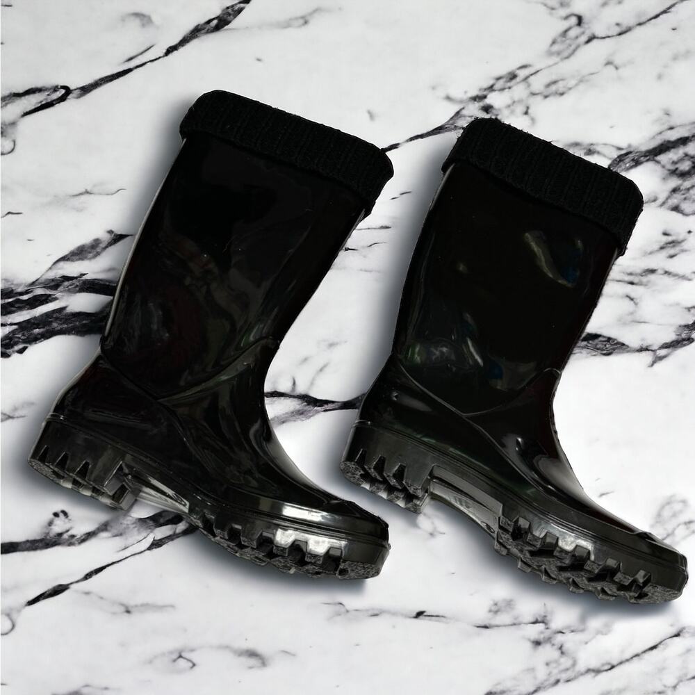 dav Womens Boots Sz 8 US 38 EU Black Rain Boots‎ Sweater Trim Fleece Inside NEW